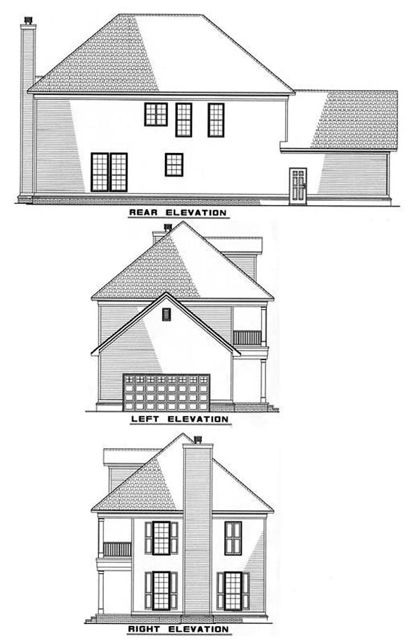 Colonial Southern Rear Elevation of Plan 82061