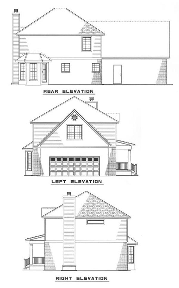 Colonial Country Southern Rear Elevation of Plan 82073