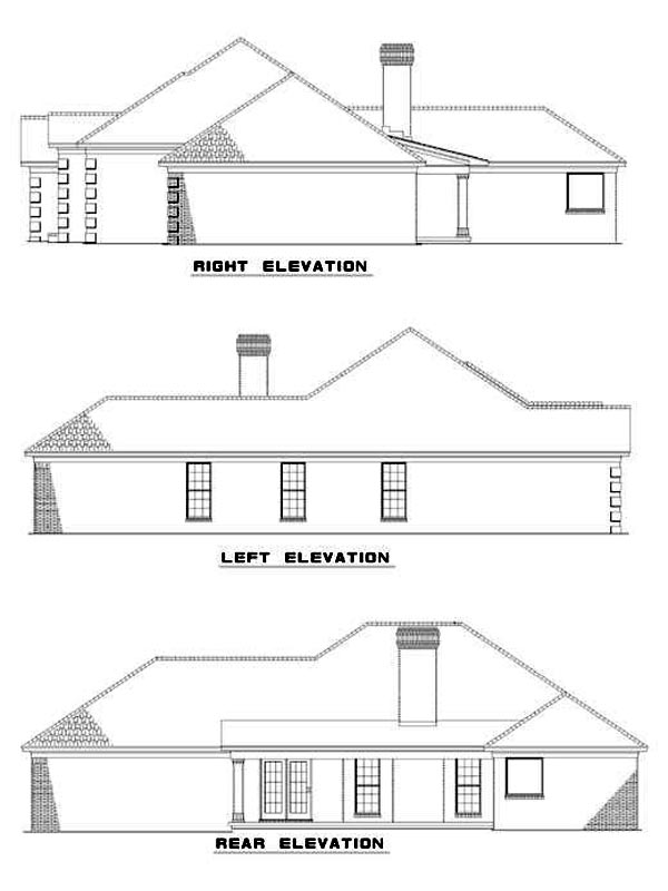 European One-Story Rear Elevation of Plan 82080