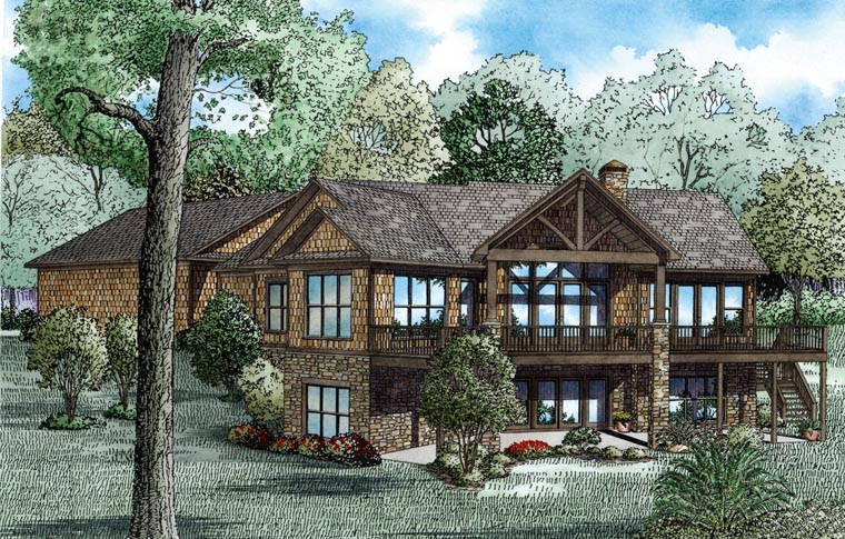 Country Craftsman Rear Elevation of Plan 82100