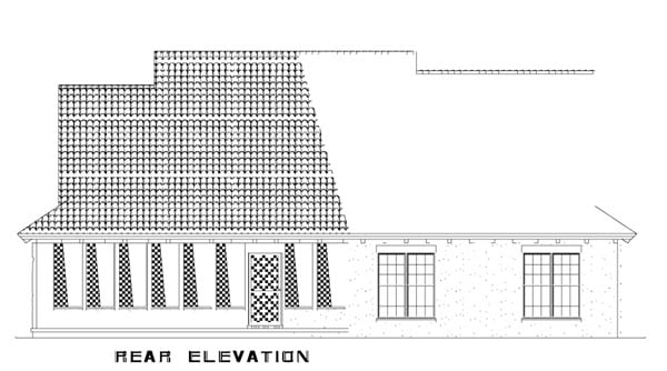 Craftsman, Italian, Mediterranean Plan with 1747 Sq. Ft., 3 Bedrooms, 2 Bathrooms, 2 Car Garage Rear Elevation