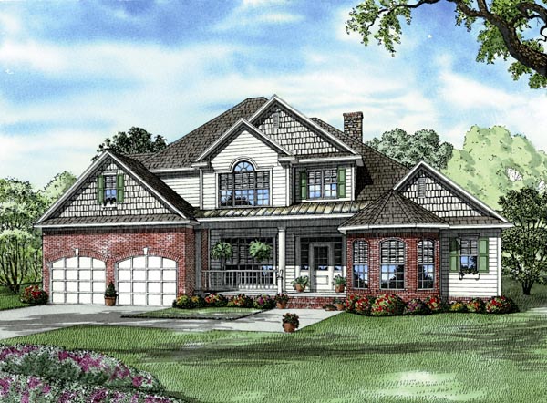 Country, Craftsman, European Plan with 3343 Sq. Ft., 4 Bedrooms, 3 Bathrooms, 2 Car Garage Elevation