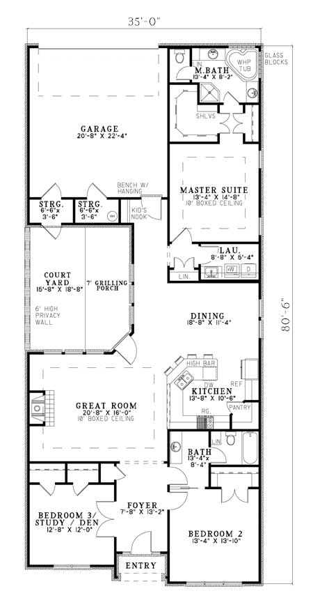 Narrow Lot One-Story Traditional Level One of Plan 82139