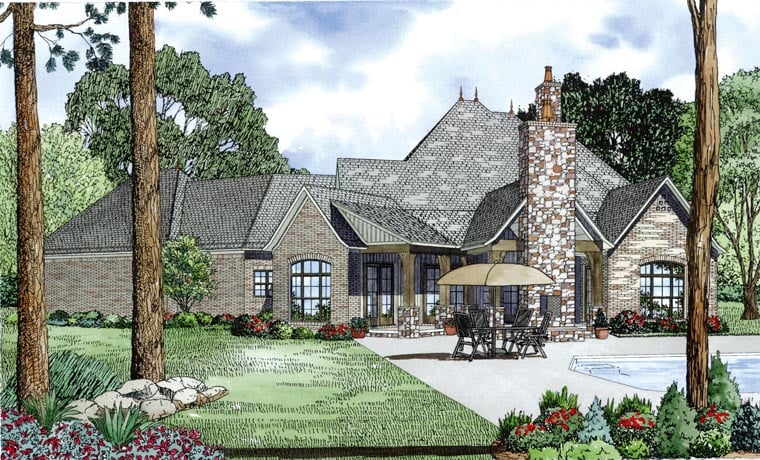 Craftsman European French Country Rear Elevation of Plan 82164