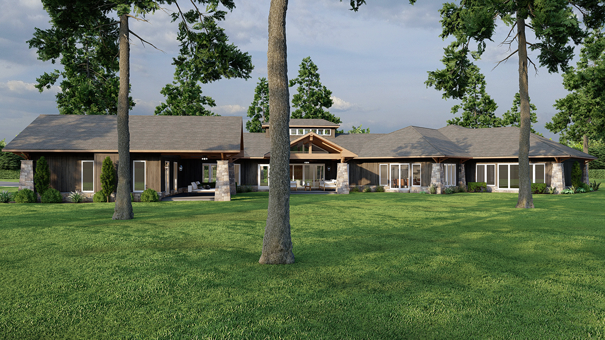 Plan with 4183 Sq. Ft., 3 Bedrooms, 4 Bathrooms, 3 Car Garage Rear Elevation