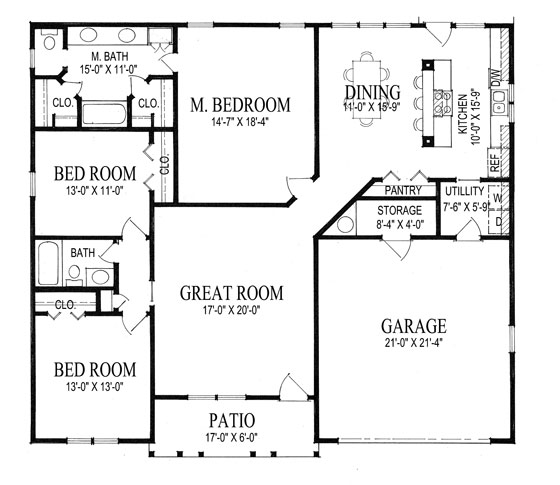 One-Story Ranch Level One of Plan 82215