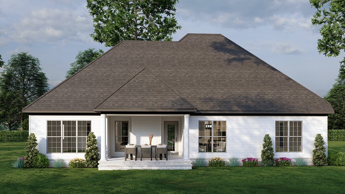 Craftsman, European Plan with 1629 Sq. Ft., 3 Bedrooms, 2 Bathrooms, 2 Car Garage Rear Elevation