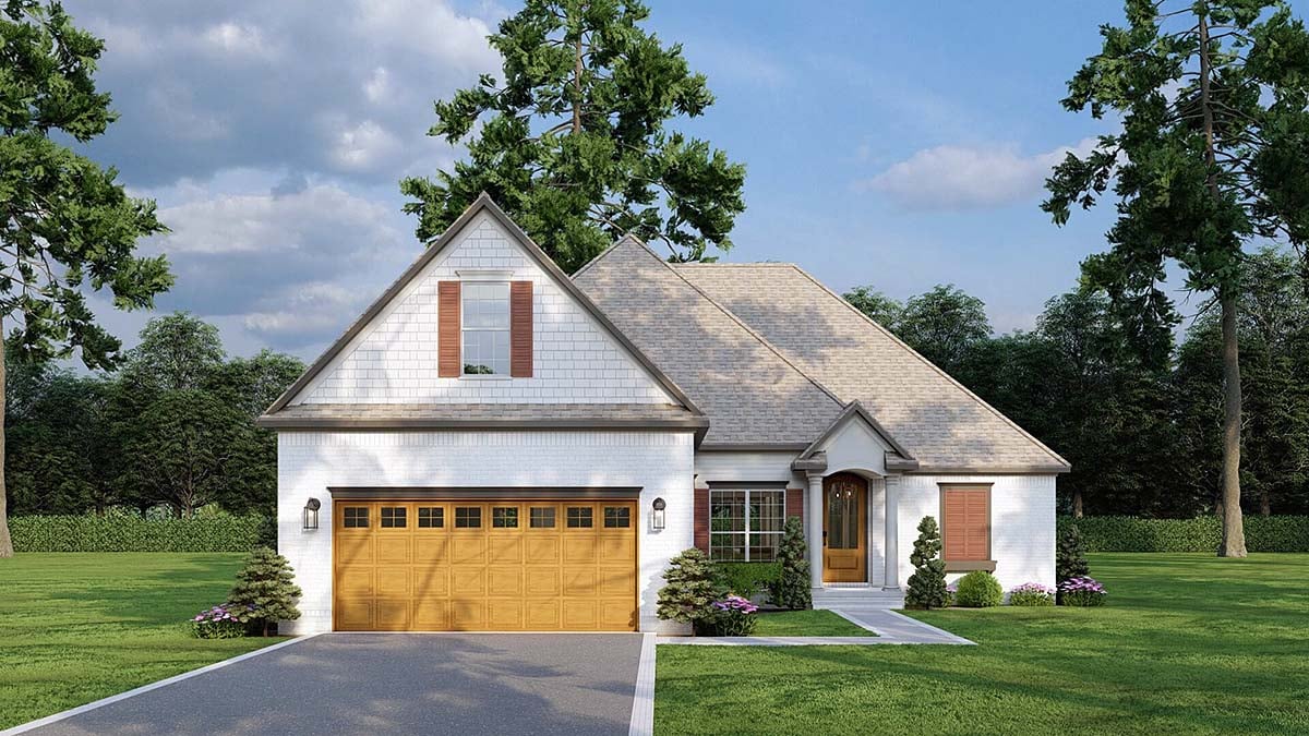 European Plan with 1591 Sq. Ft., 3 Bedrooms, 2 Bathrooms, 2 Car Garage Elevation