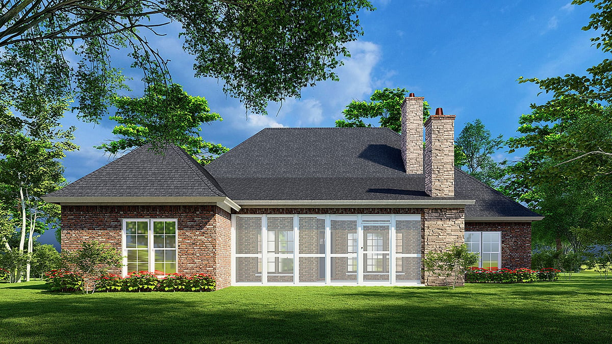 European, Tudor Plan with 2385 Sq. Ft., 4 Bedrooms, 4 Bathrooms, 2 Car Garage Rear Elevation