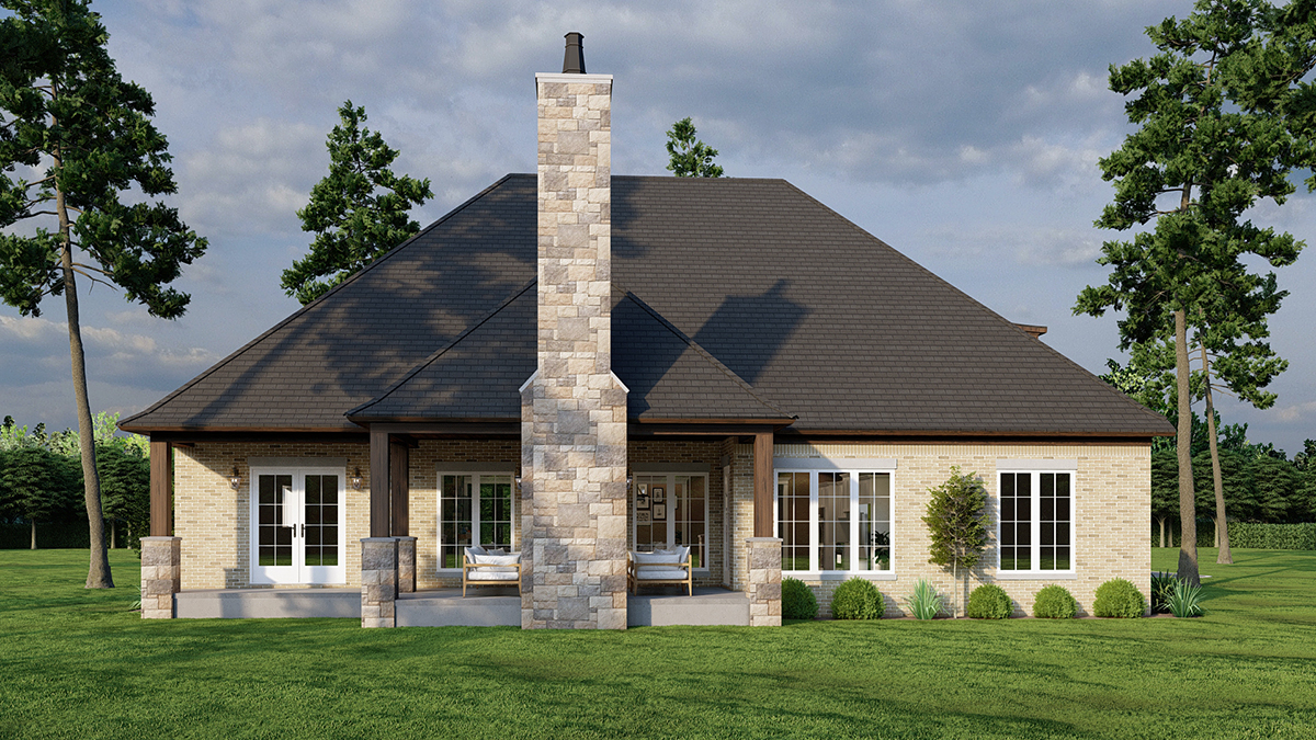 Bungalow, Craftsman, French Country, Tudor Plan with 3251 Sq. Ft., 4 Bedrooms, 5 Bathrooms, 3 Car Garage Rear Elevation