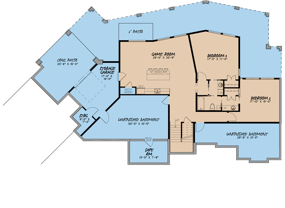 Contemporary Southern Lower Level of Plan 82364