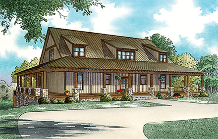 Coastal Country Southern Elevation of Plan 82370