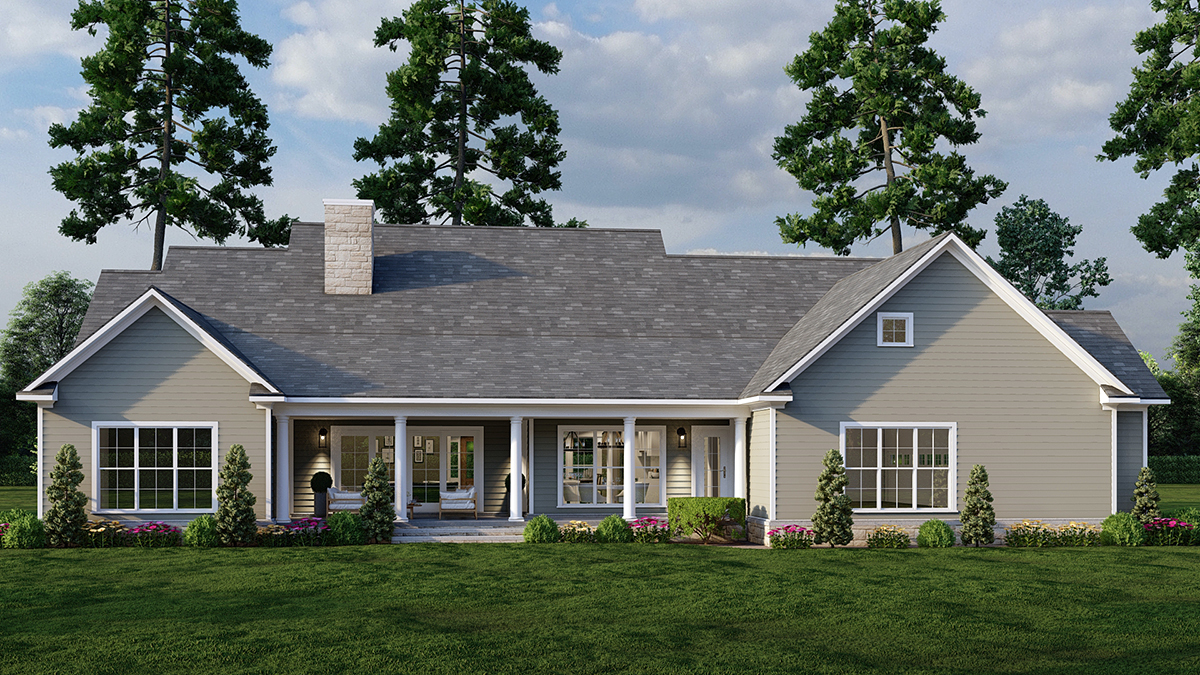 Country, Farmhouse, Traditional Plan with 2516 Sq. Ft., 4 Bedrooms, 3 Bathrooms, 2 Car Garage Rear Elevation