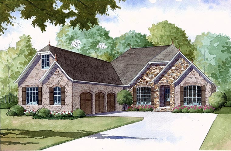 french country style house plan number 82406 with 3 bed, 3 bath, 3 car  garage