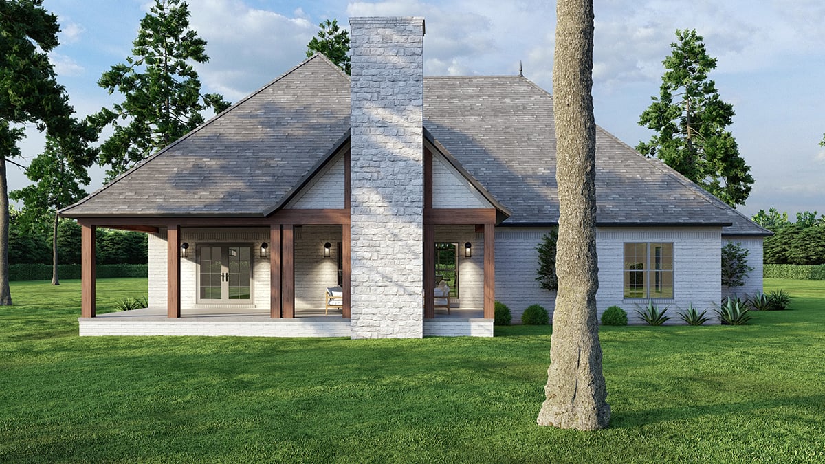 European, French Country, Tudor Plan with 2428 Sq. Ft., 3 Bedrooms, 3 Bathrooms, 3 Car Garage Rear Elevation