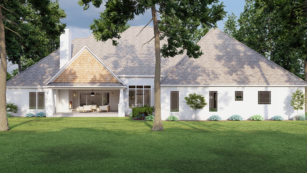 European, Traditional Plan with 3190 Sq. Ft., 4 Bedrooms, 5 Bathrooms, 3 Car Garage Rear Elevation