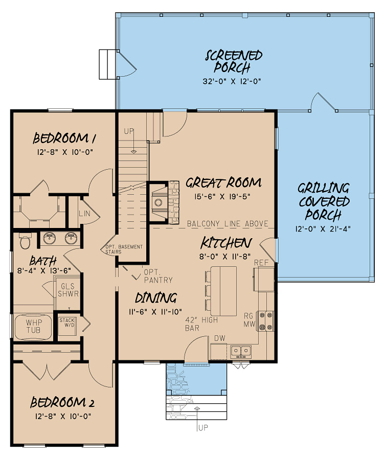 Country Farmhouse Southern Traditional Level One of Plan 82424