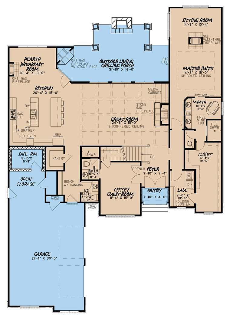 Cottage European French Country Tudor Level One of Plan 82445