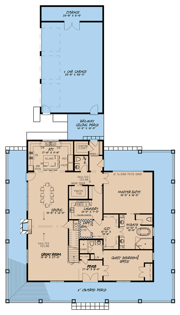 Bungalow Cabin Cottage Country Farmhouse Southern Level One of Plan 82448