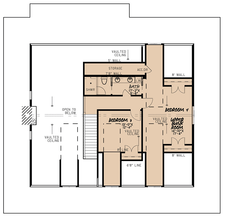 Bungalow Cabin Cottage Country Farmhouse Southern Level Two of Plan 82448