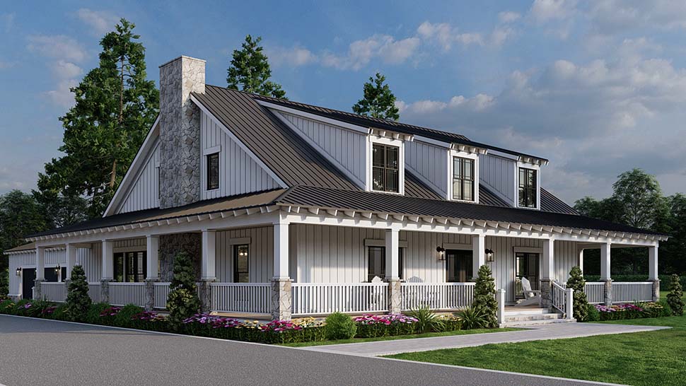 Bungalow, Cabin, Cottage, Country, Farmhouse, Southern Plan with 3380 Sq. Ft., 4 Bedrooms, 4 Bathrooms, 3 Car Garage Picture 4