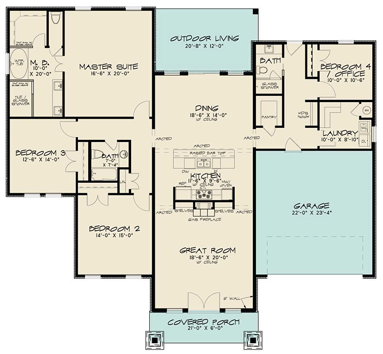 Contemporary Mediterranean Modern Level One of Plan 82452