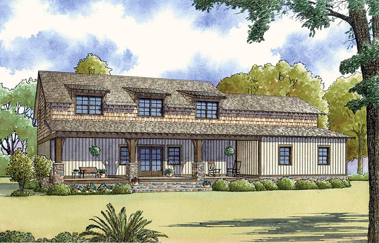 Colonial Country Craftsman Farmhouse Rear Elevation of Plan 82454