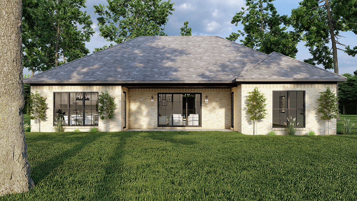 Cottage, Country, Traditional Plan with 1745 Sq. Ft., 2 Car Garage Rear Elevation