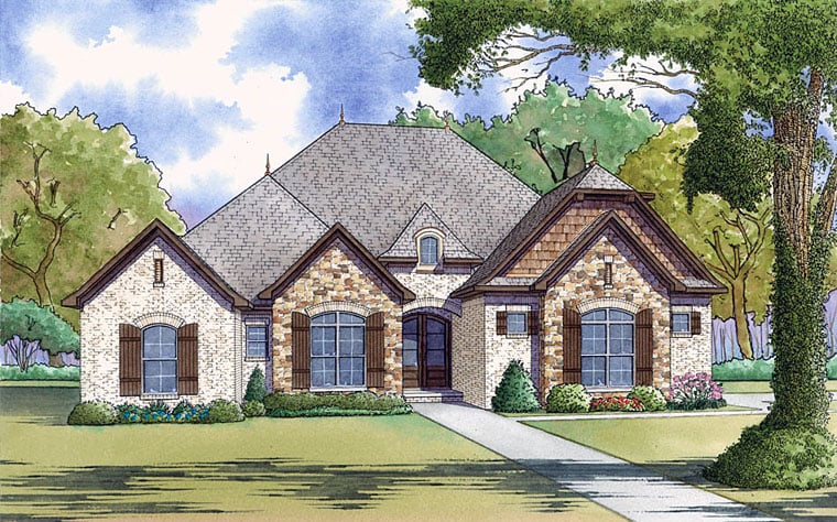 European, Traditional Plan with 2126 Sq. Ft., 4 Bedrooms, 3 Bathrooms, 2 Car Garage Elevation