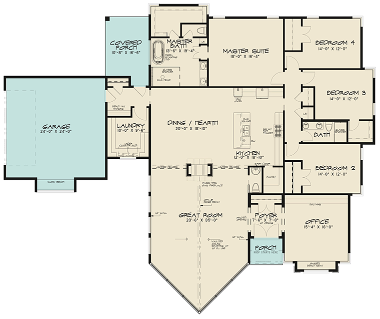 Contemporary Prairie Style Southwest Level One of Plan 82459