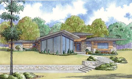 Contemporary Prairie Style Southwest Elevation of Plan 82459