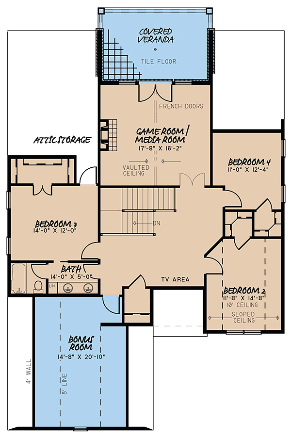 European French Country Traditional Tudor Level Two of Plan 82468