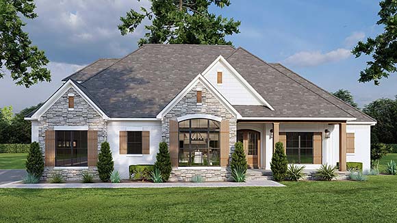 Bungalow, Craftsman, European, Traditional House Plan 82470 with 3 Beds, 4 Baths, 2 Car Garage Elevation