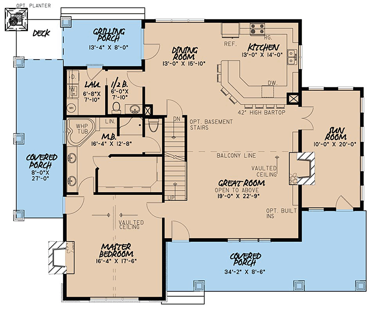 Bungalow Cabin Cottage Country Craftsman Southern Level One of Plan 82471