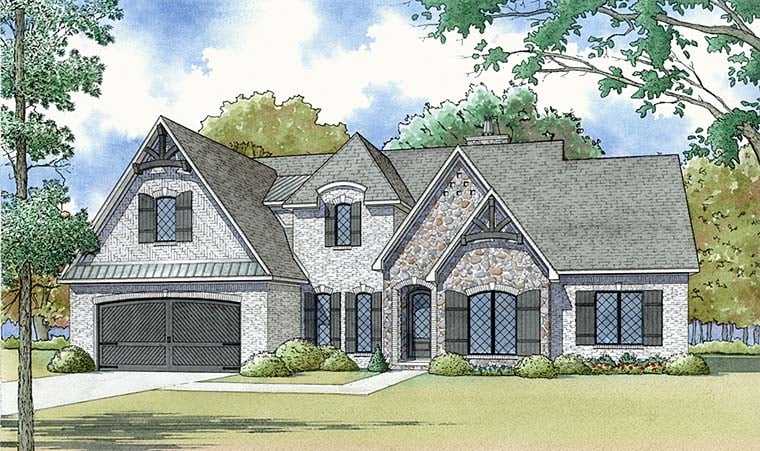 Bungalow, Craftsman, European, French Country Plan with 2503 Sq. Ft., 4 Bedrooms, 3 Bathrooms, 2 Car Garage Elevation