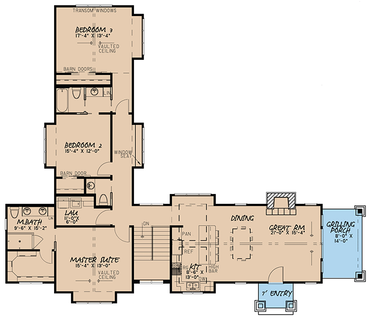 Contemporary Country Craftsman Level One of Plan 82478