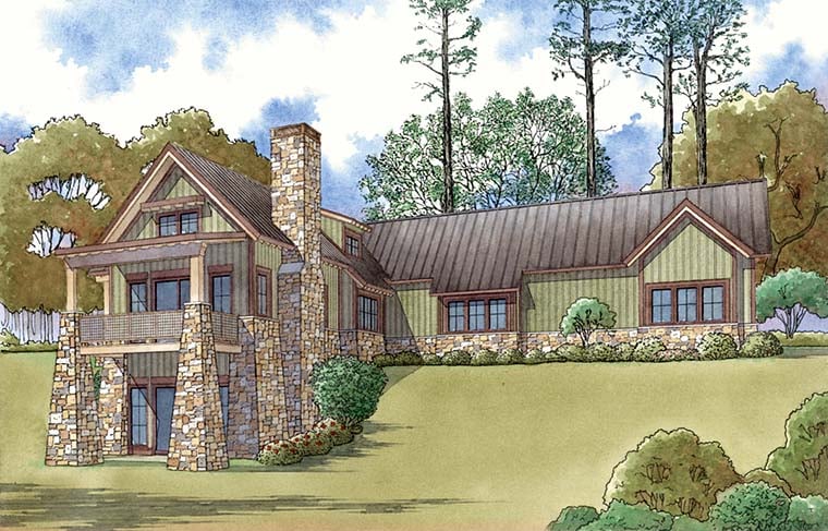 Contemporary Country Craftsman Rear Elevation of Plan 82478
