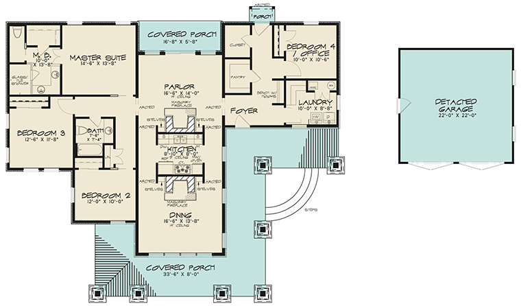 Contemporary Mediterranean Modern Level One of Plan 82480