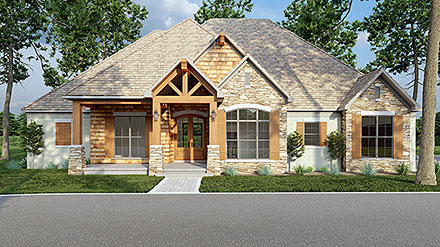 Craftsman European Southern Traditional Elevation of Plan 82483