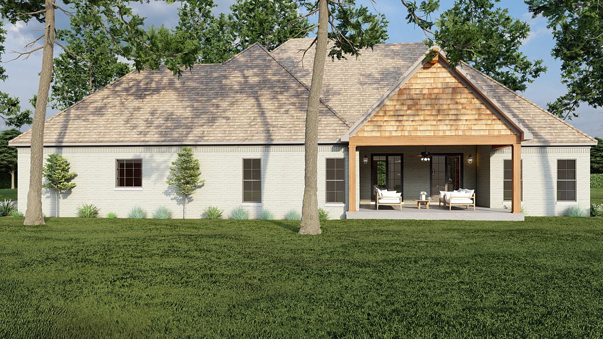 Craftsman, European, Southern, Traditional Plan with 2253 Sq. Ft., 3 Bedrooms, 3 Bathrooms, 3 Car Garage Rear Elevation
