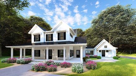 Country Farmhouse Southern Elevation of Plan 82502