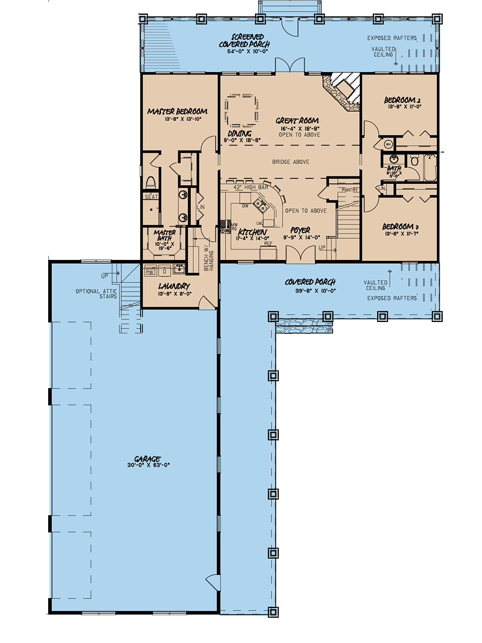 Country Farmhouse Southern Level One of Plan 82504