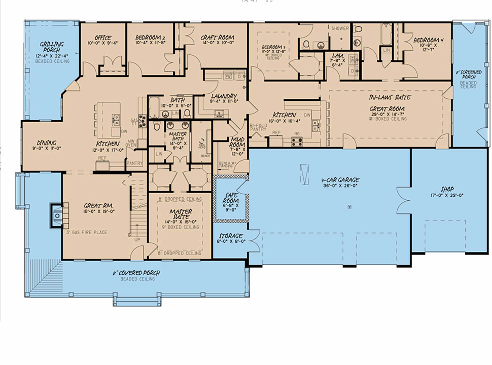 Country Farmhouse Southern Level One of Plan 82506