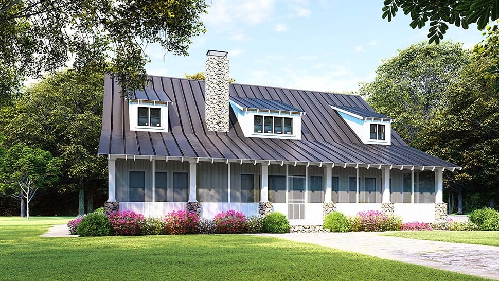 Country, Farmhouse Plan with 2860 Sq. Ft., 5 Bedrooms, 3 Bathrooms, 2 Car Garage Rear Elevation