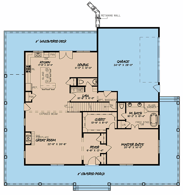 Country Farmhouse Southern Traditional Level One of Plan 82510