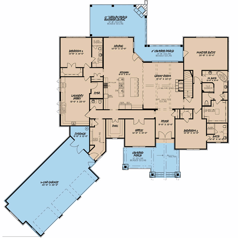 Bungalow Craftsman European French Country Level One of Plan 82511