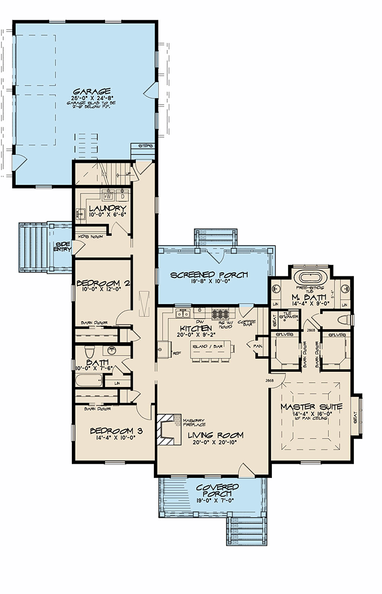 Bungalow Country Craftsman Traditional Level One of Plan 82516