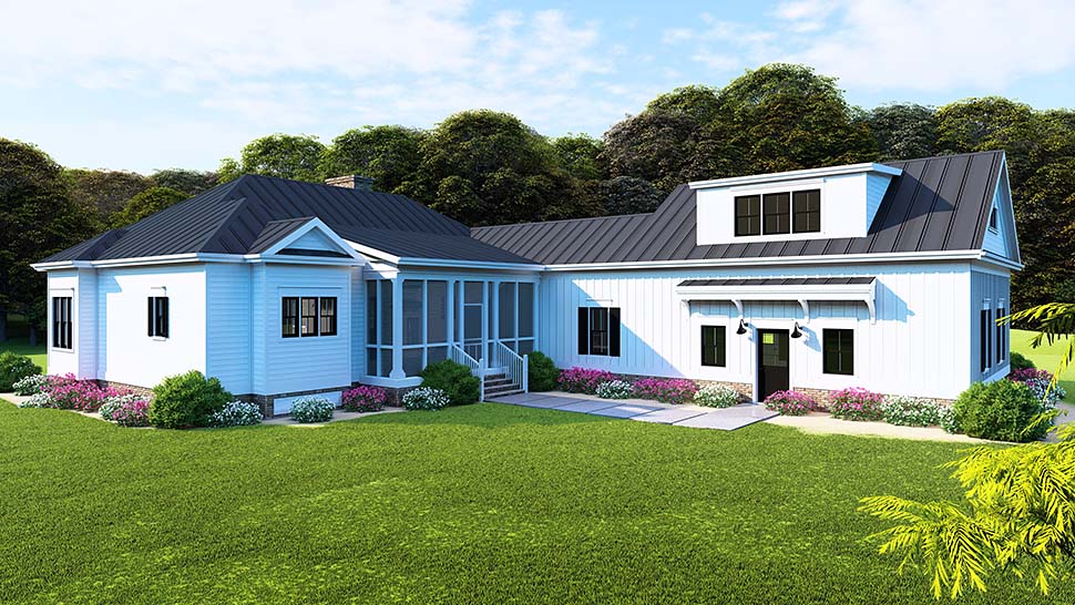 Bungalow, Country, Craftsman, Traditional Plan with 2430 Sq. Ft., 3 Bedrooms, 2 Bathrooms, 2 Car Garage Rear Elevation