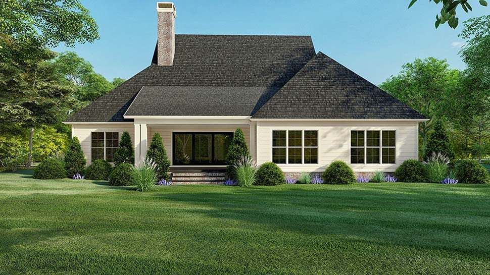 Country, Farmhouse, Southern Plan with 3004 Sq. Ft., 3 Bedrooms, 4 Bathrooms, 2 Car Garage Rear Elevation