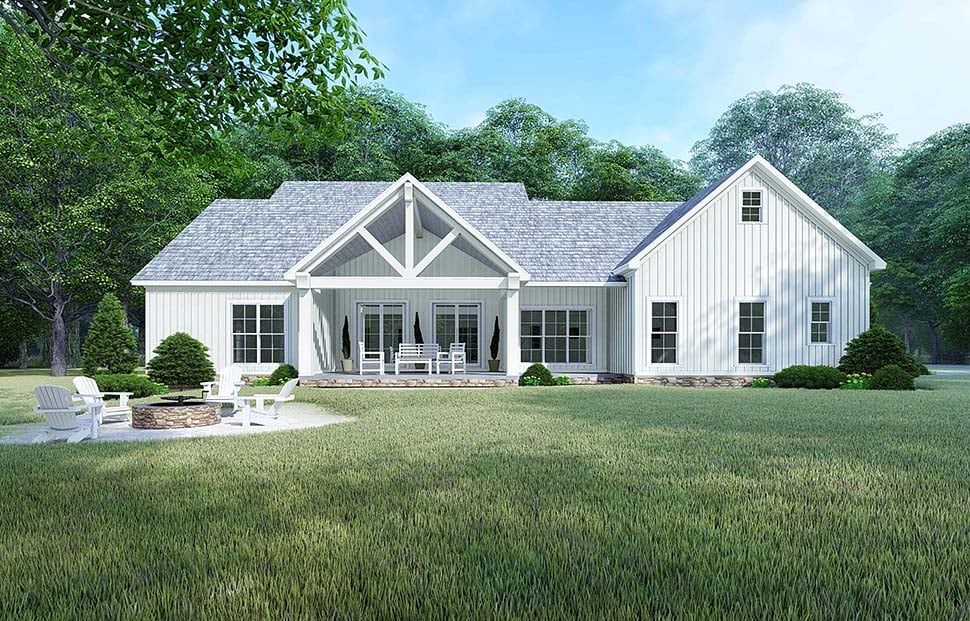 Bungalow Country Craftsman Farmhouse Modern Traditional Rear Elevation of Plan 82525